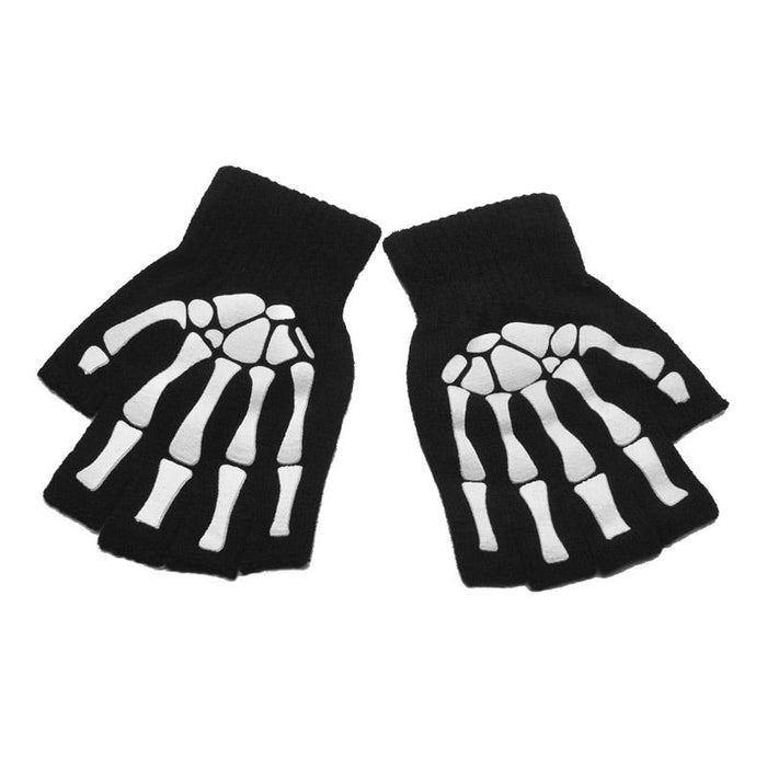 New Punk Unisex Halloween Skeleton Skull Half Finger Gloves