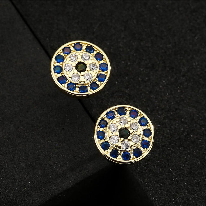 Retro Simple Round Black-and-white Blue Zircon Earrings