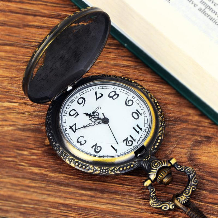 Large Bronze Carved Hollow Locomotive Quartz Pocket Watch Ll3727