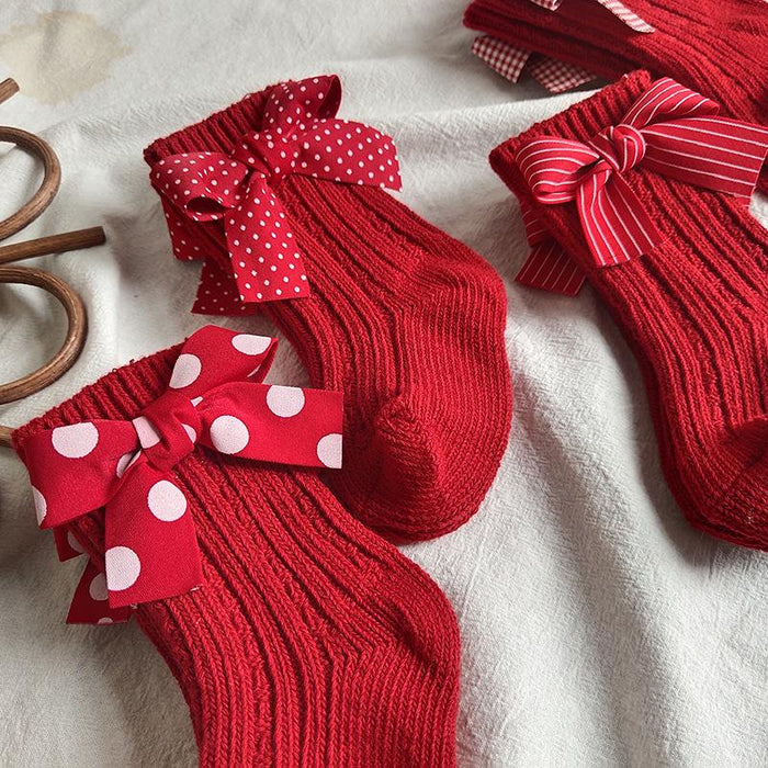 Kids Cotton Big Bow Christmas Socks