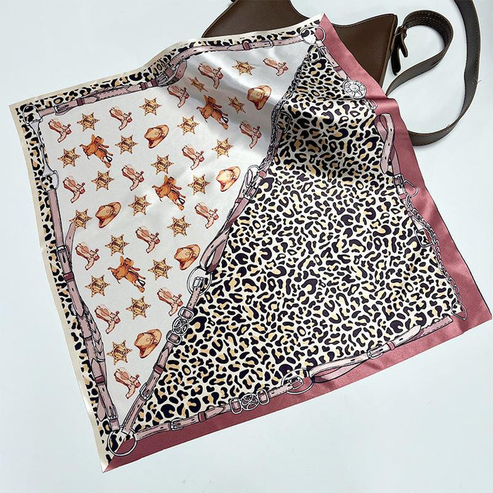 Western Cowboy Element Square Scarf Leopard Satin Printed Scarf