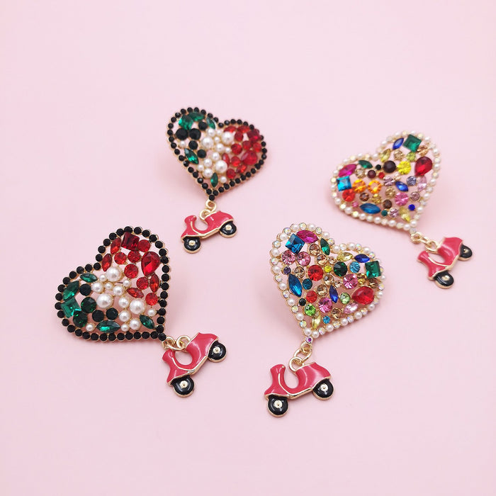 Fashionable and versatile personalized heart-shaped Earrings accessories Inlaid Rhinestone