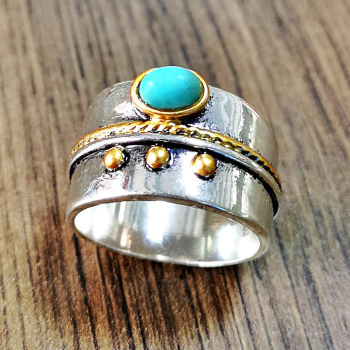 Vintage Simple Turquoise Two-color Ring