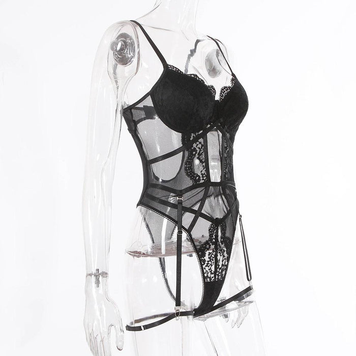 Sexy Lace Hollow Underwear Women Bodysuit with Garter