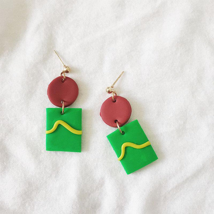 Green Handmade DIY Soft Clay Geometric Flower Earrings