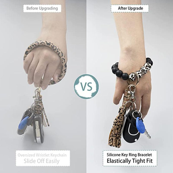 PU Leather Tassel Silicone Bead Bracelet Keychain