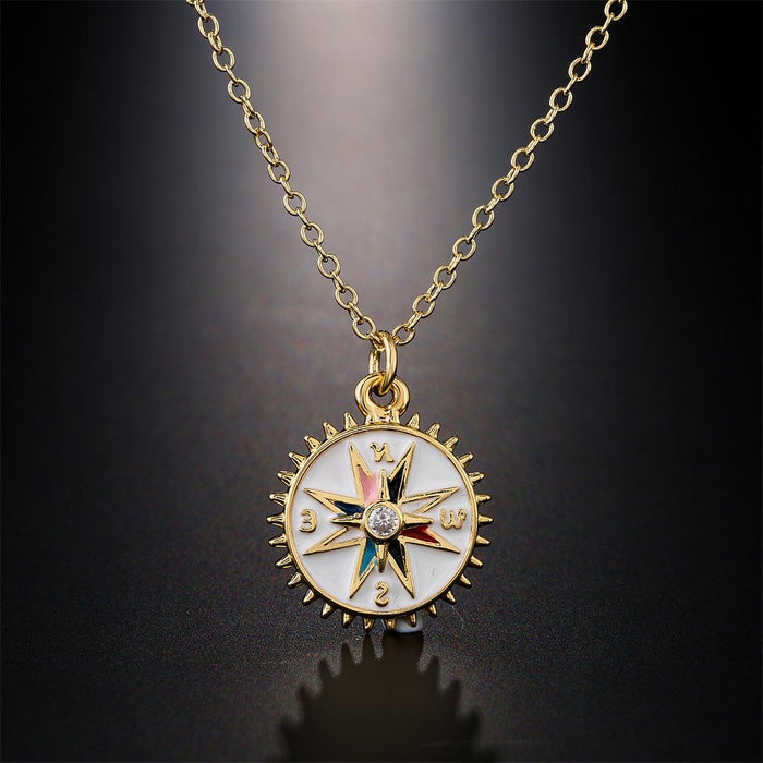 Personalized Oil Dripping Compass Pendant Gold Fashion Necklace