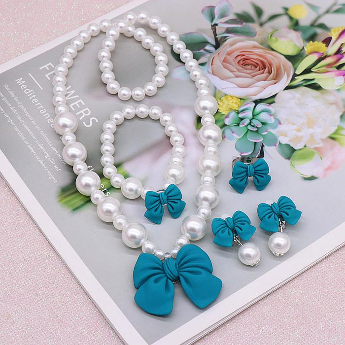 Children's Necklace Set Lovely Bow Pearl Necklace