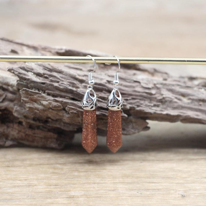 Handmade Natural Stone Hexagonal Quartz Hook Earring