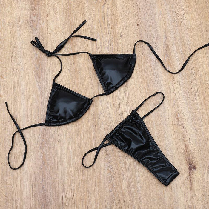 Sexy Pu Bandage Triangle Split Bikini