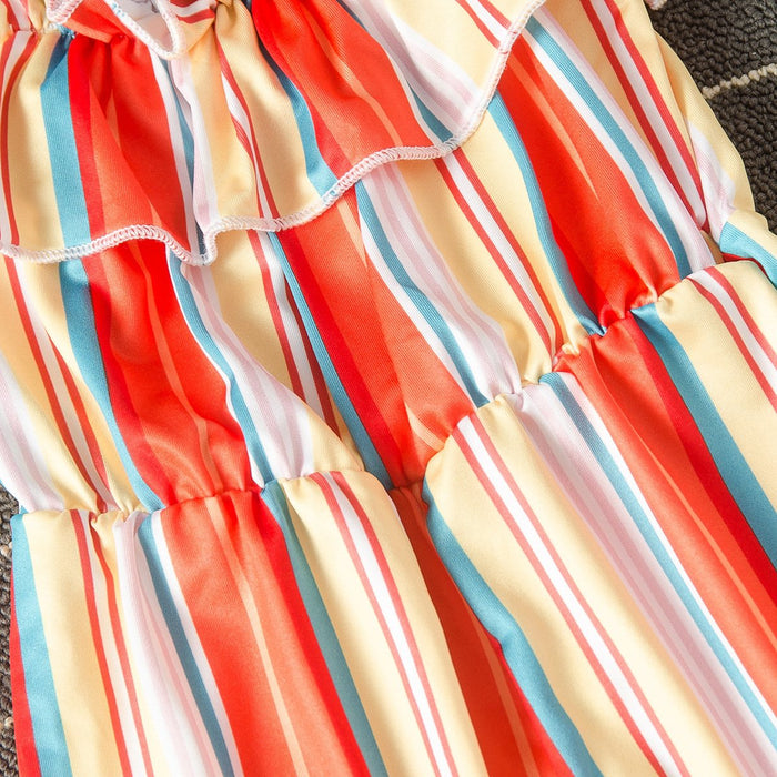Suspender lace girls' color striped printed wide leg pants BODYSUIT