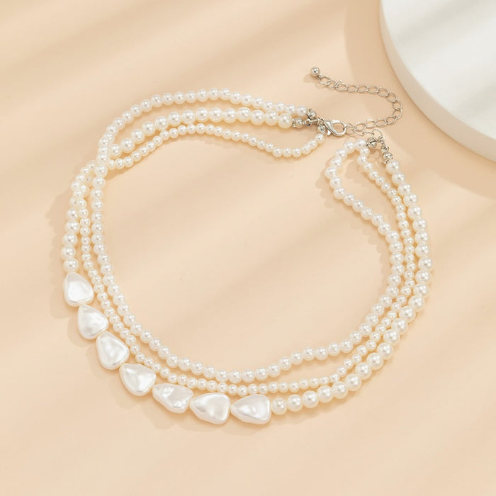 Vintage Imitation Pearl Superimposed Woven Small Round Bead Necklace