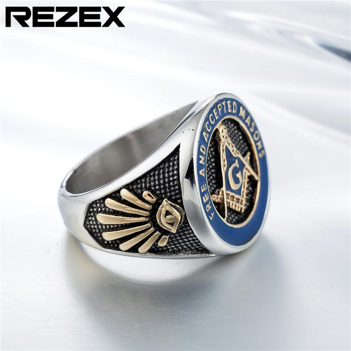 Personality Retro Masonic Logo Men's Titanium Steel Ring
