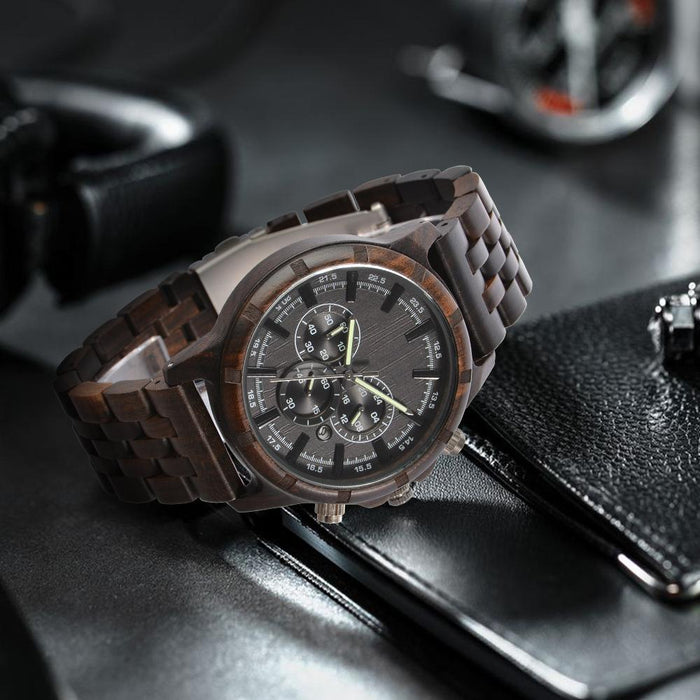 New Men's Multifunctional Business Luminous Large Dial Wood Quartz Watch