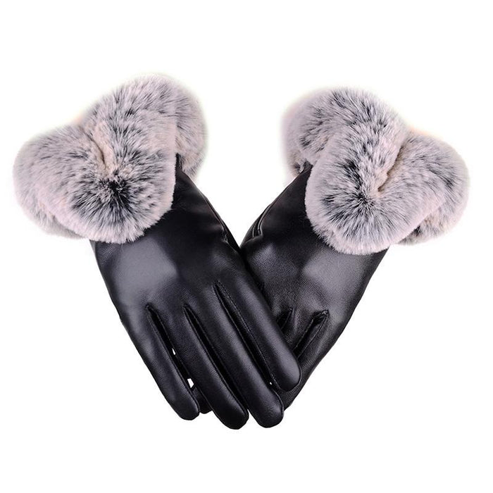 Women Winter Faux Rabbit Leather Gloves