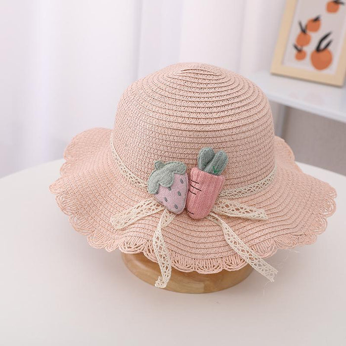 Cute Strawberry Radish Children's Wavy Straw Hat Bag Set