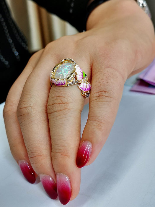 Enamel Painted Flower Women's Ring