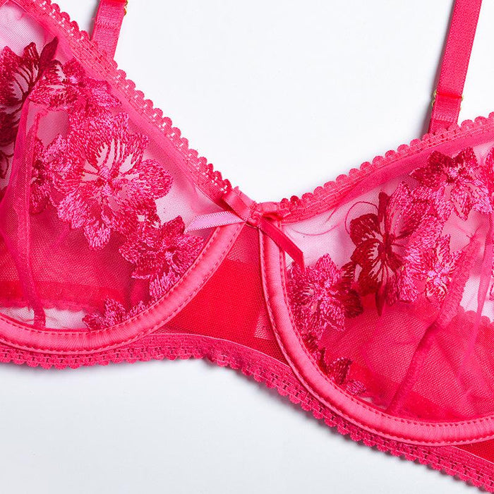 Lace Embroidered Bow Underwear Women Sexy Lingerie Set
