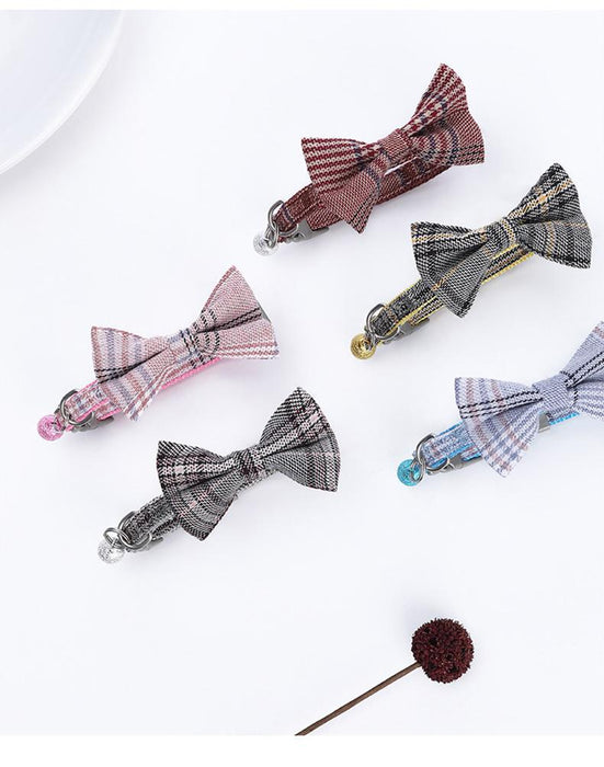 Plaid Bow-knot Small Dog Collar Perro Adjustable Polyester Puppy Collier Chien Medium Dog Pet Accessories Cats Products For Pets