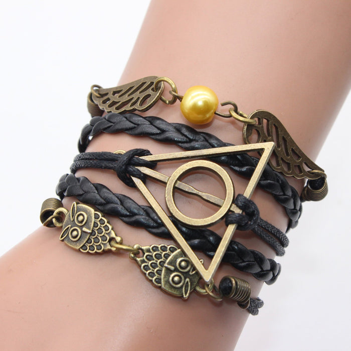 60Pcs Vintage Owl Wings Leather Rope Bracelet