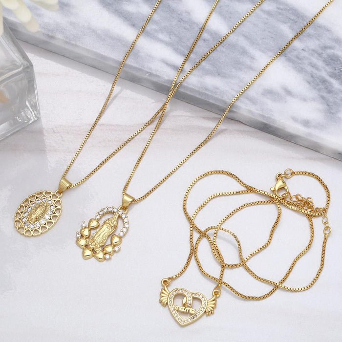 Virgin Mary of Love Pendant with Diamond Zircon Necklace