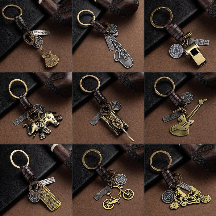 Vintage punk style leather metal Keychains creative small gift hand woven car Keychains pendant