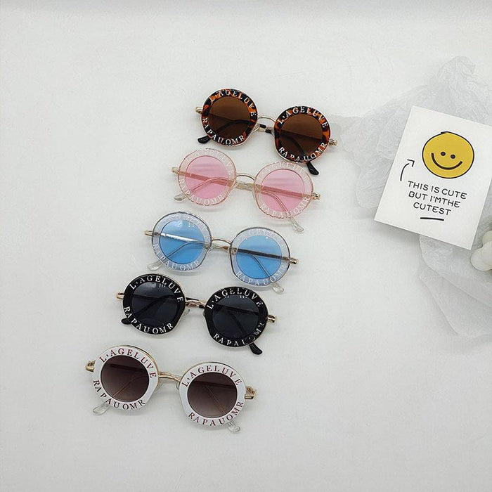 Children's Fashion Letter Metal Round Frame Sunglasses