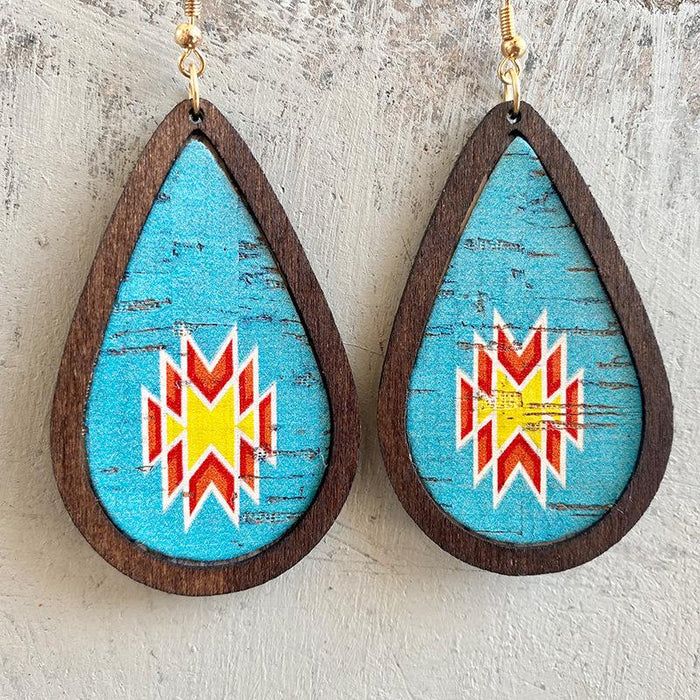New Sunflower Cracked Drop Shape Women's Wooden Earrings