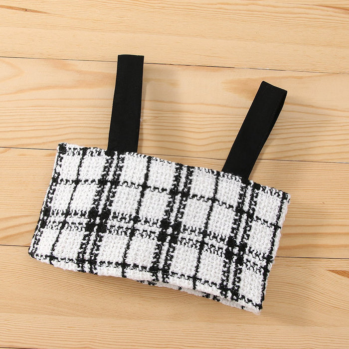 Suspender small fragrant wind Plaid Shorts baby three piece set
