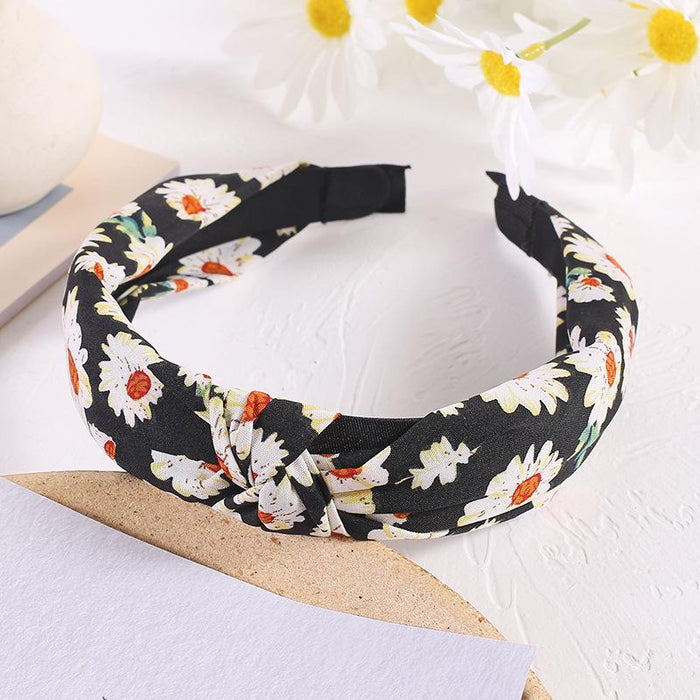 New Flower Headband Women Solid Color Knotted Hairband