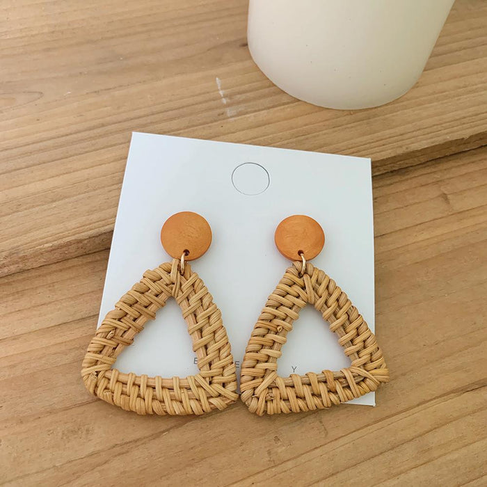 Wooden Handmade Rattan Geometric Earrings Female