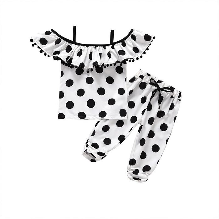 Girls' dot suspender ball Jacket Pants Set