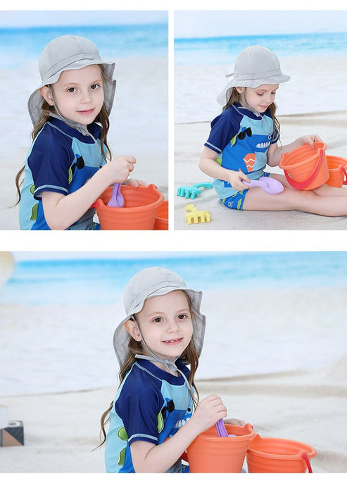 Summer Thin Grey Ruffled Outdoor Sunscreen Children's Shawl Hat