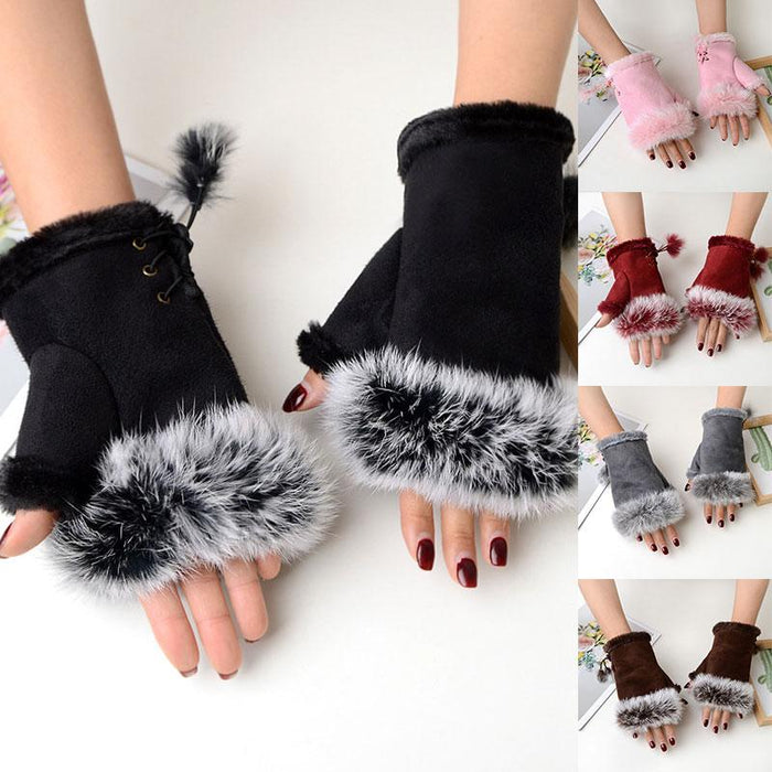 Female Elastic Full Fingers Gloves Cute Rabbit