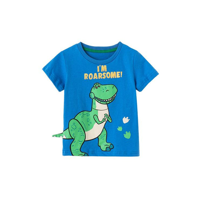Boys' cartoon animal cotton short sleeve printed dinosaur round neck T-shirt