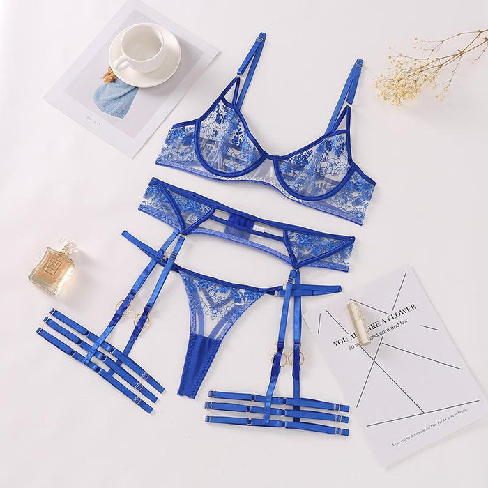 Women's Sexy Lingerie Embroidered Mesh Underwear Set