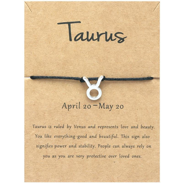 Twelve Constellations Bracelet Constellation Card Adjustable Black Rope Bracelet