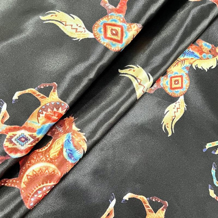 Fashion Black Horse National Style Retro Western Printed Totem Generous Scarf