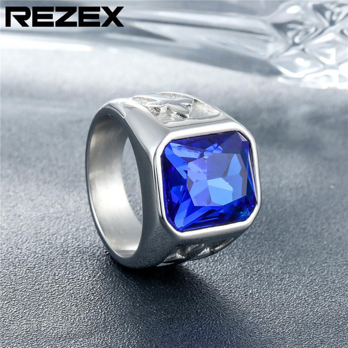 Personality Punk Cross Men's Titanium Steel Gem Ring Foreign Trade Jewelry