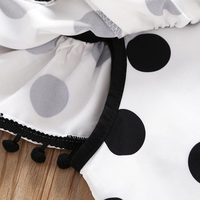 Girls' dot suspender ball Jacket Pants Set