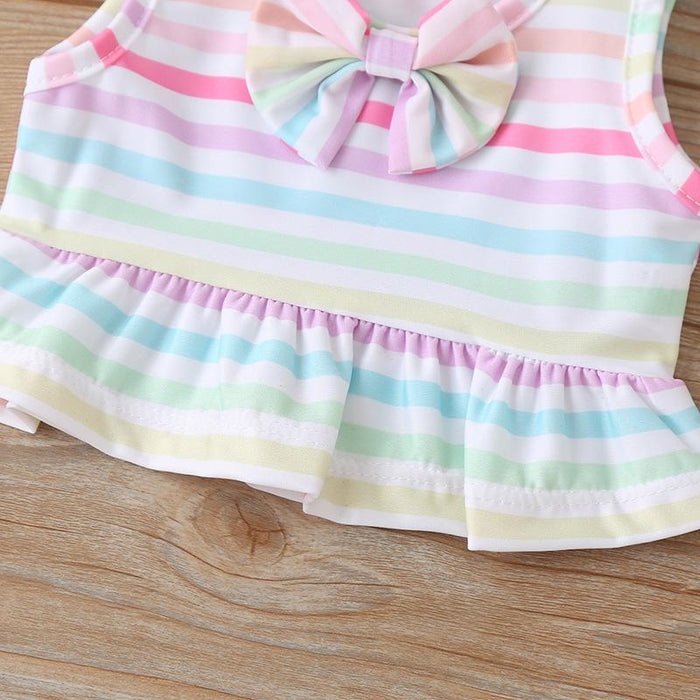 Girls Summer Split Swimsuit Color Stripe Bow Kid's Swimming Supplies