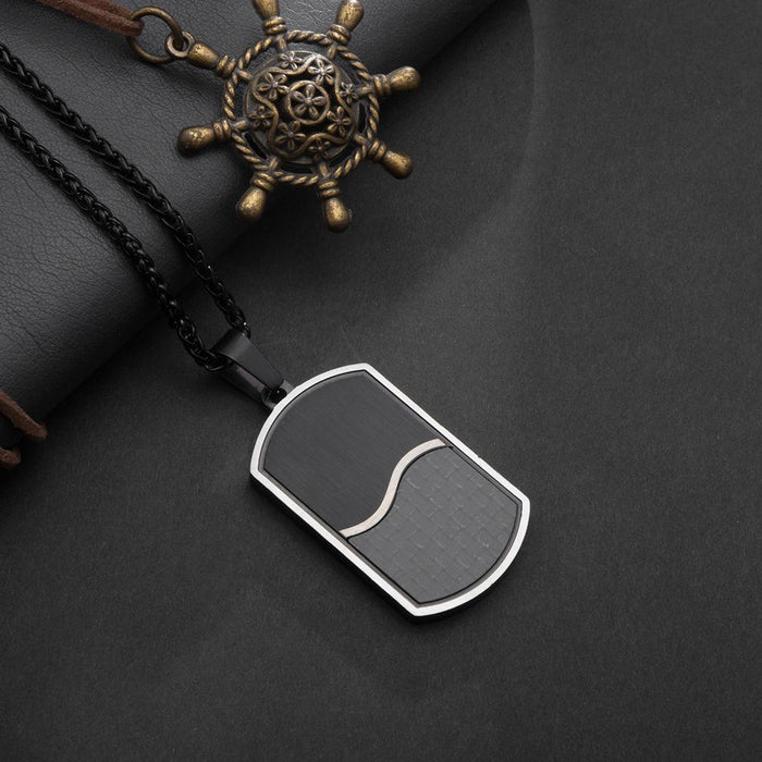 Men's Solid Stainless Steel Carbon Fiber Pendant Necklace