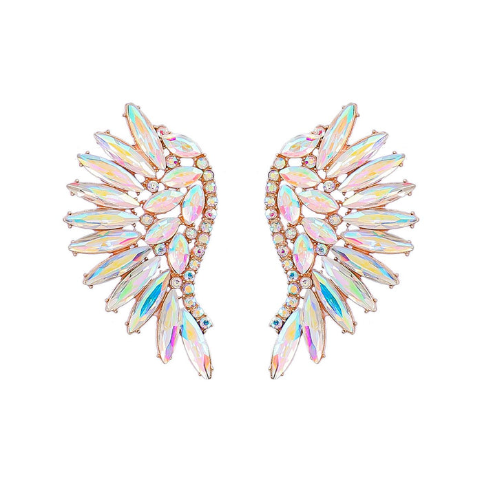 Women's Colored Rhinestone Fan-shaped Wing Earrings