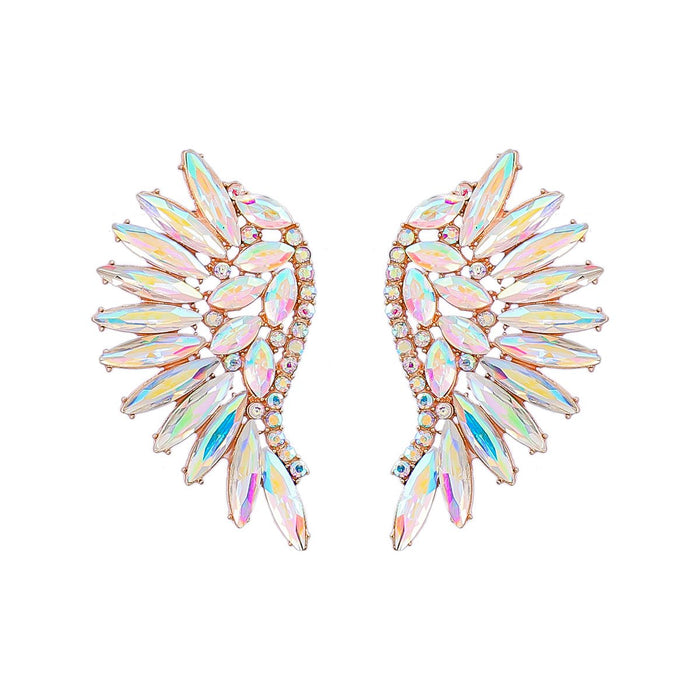 Women's Colored Rhinestone Fan-shaped Wing Earrings