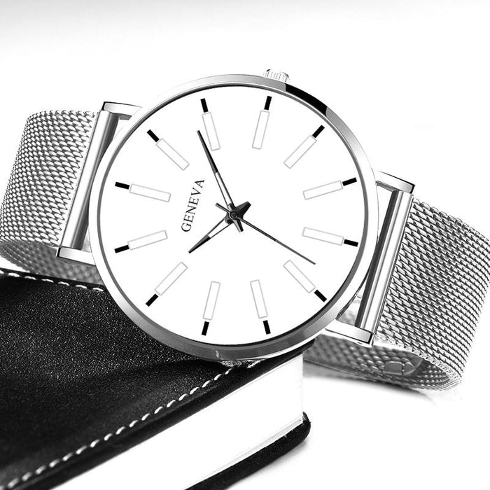Men's Stainless Steel Watch Simple Mesh Band Classic Quartz Watch