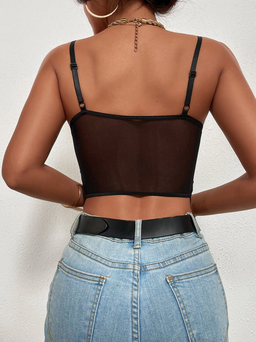 Lace Sexy Tanks Crop Tops Slim Black Vest