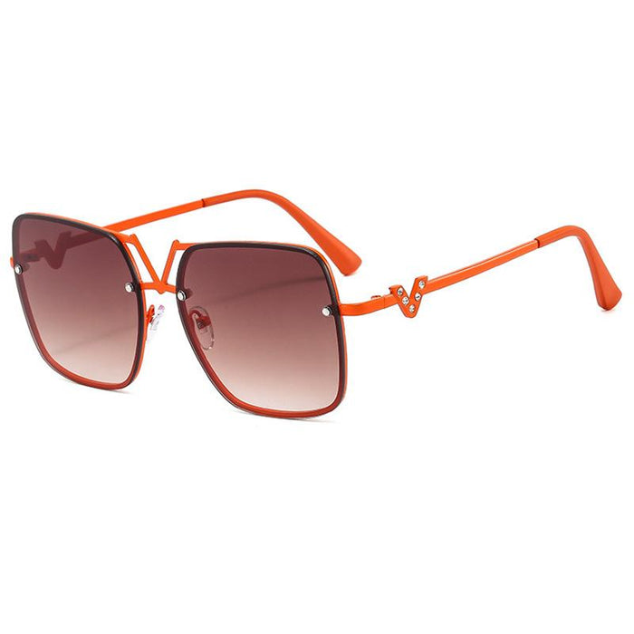 Square metal sunglasses V-shaped diamond inlay