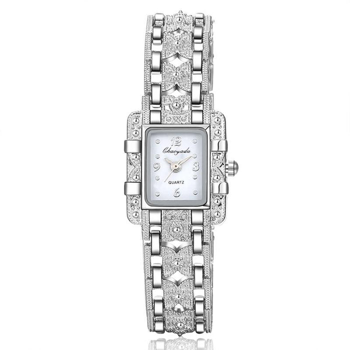 Women Watch Rectangle Dial Silver Stainless Steel Watches