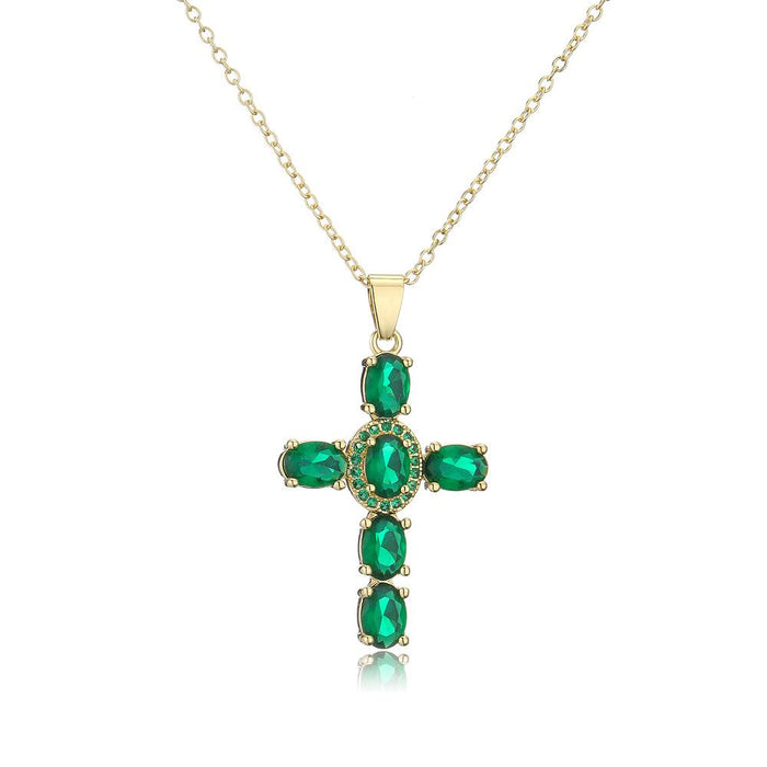 Fashion Personalized Color Zircon Cross Pendant Necklace