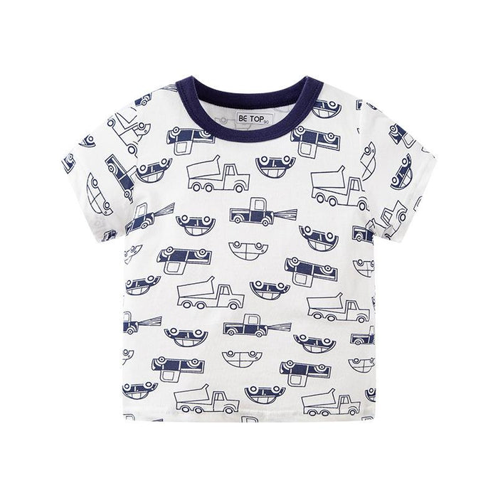 Car full printed children's short sleeve T-shirt cartoon boys' top